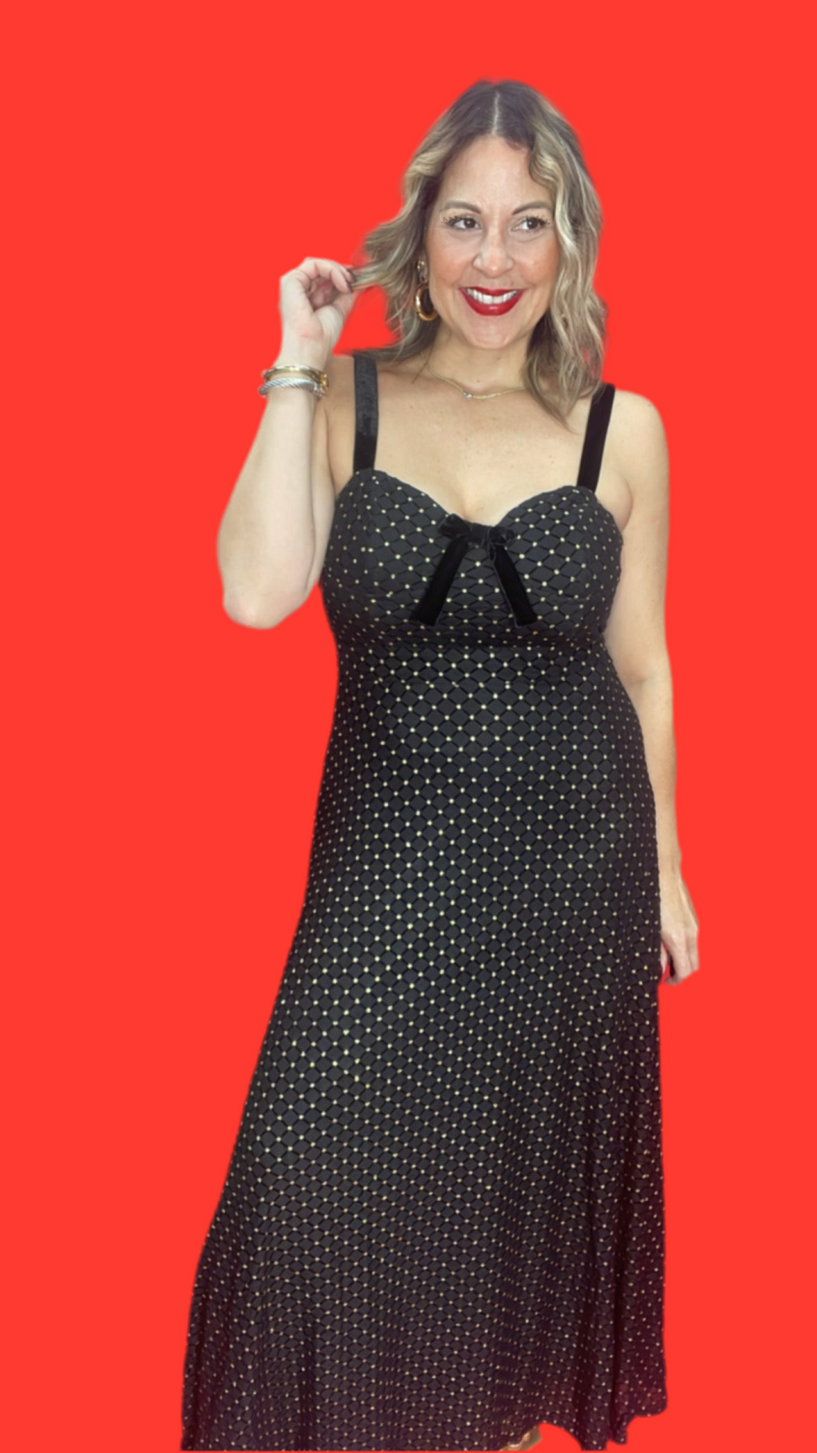 Black & Gold Bow Maxi Dress