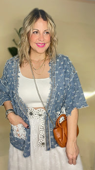 Denim White Lace Vest