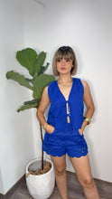 Electric Blue Eyelet Tie-Front Top