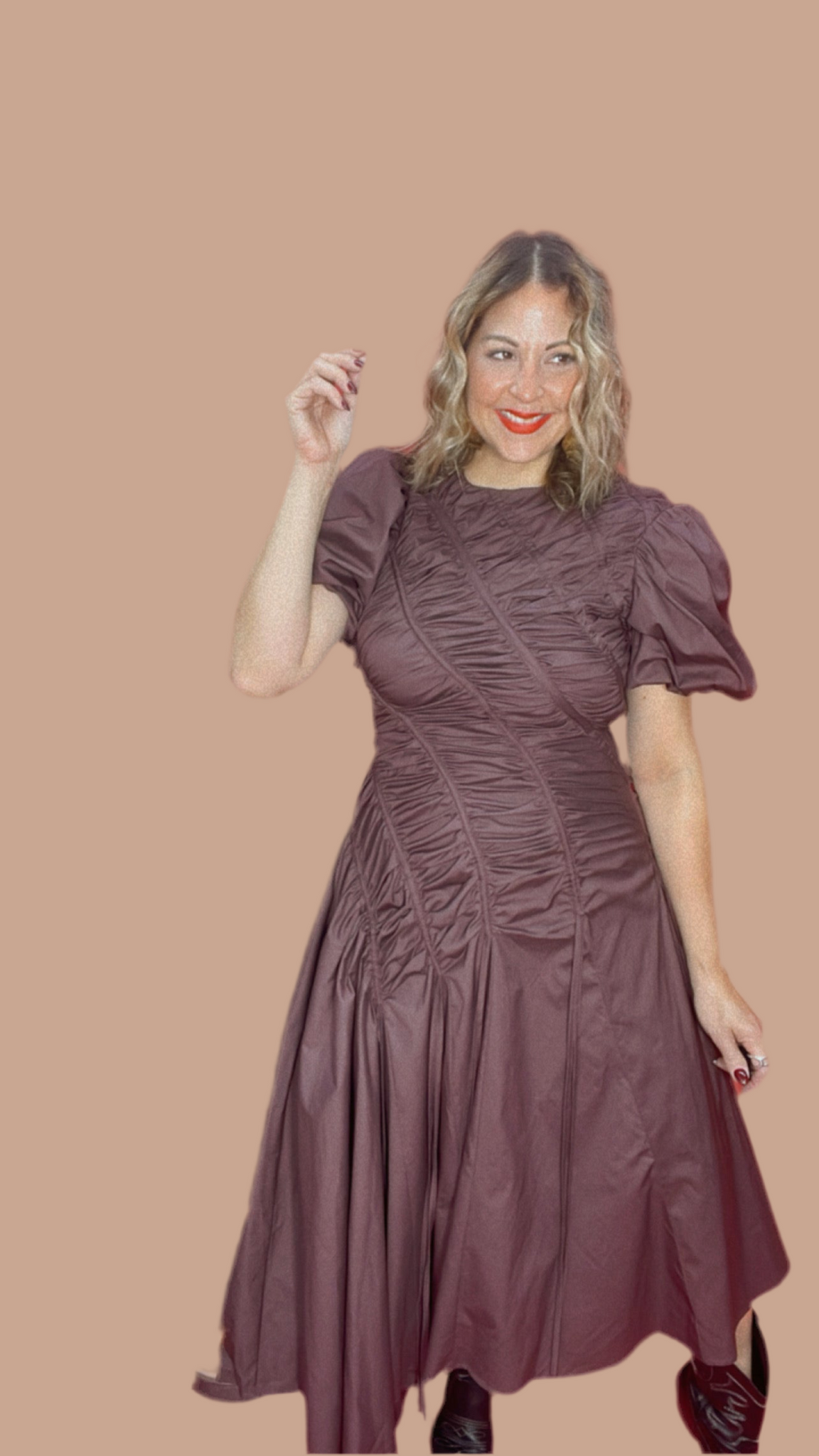 Deep Burgundy Draped Midi Dress