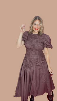 Deep Burgundy Draped Midi Dress