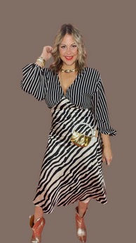 Black & White Stripe Midi Dress