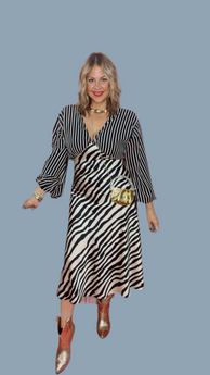 Black & White Stripe Midi Dress
