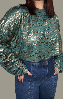 Teal & Gold A. Print top