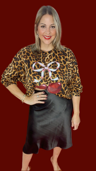 Leopard Bow Cherry Sweater