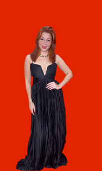 V Pleated Black Maxi Dress