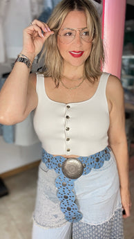 Button Gold White Top