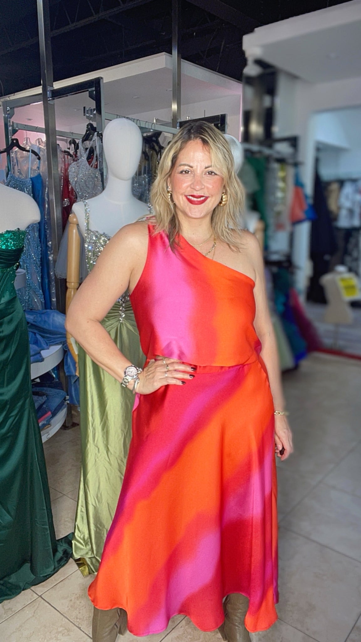 OMBRE SATIN MIDI SWING SKIRT