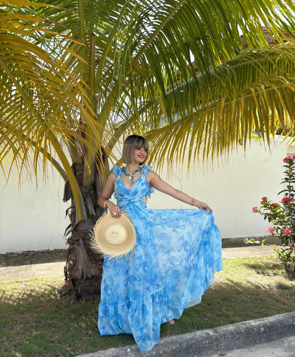 Borondo Ruffle Blue Maxi-Dress