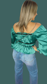 Teal & Black Off Shoulder Top