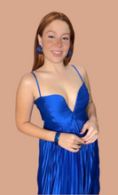 V Pleated Royal Blue Maxi Dress