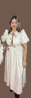 Bow Camel/Ivory Linen Midi Dress