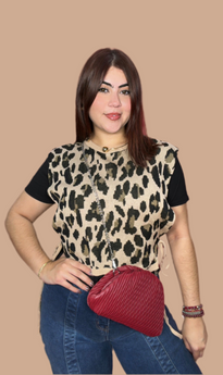 Leopard Knit Black Blouse