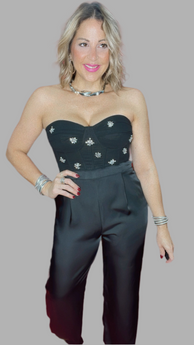 Rhinestone Detail  Strapless Jumpsuit