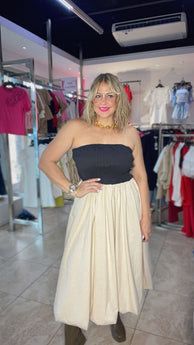 ÁGATA NUDE & BLACK BUBBLE MIDI DRESS