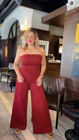 Crush in Garnet Denim Jumpsuit