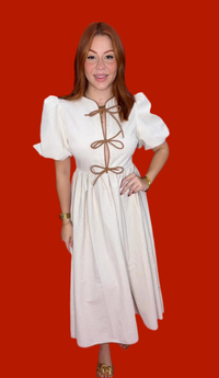 Bow Camel/Ivory Linen Midi Dress