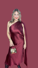 Ast Godess Burgundy Satin Midi Dress