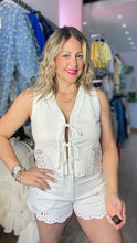White Denim Embroidered Vest