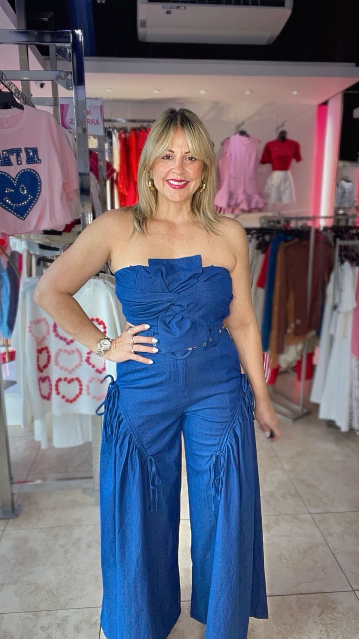 HARPER DENIM TUBE TOP & PANT SET