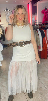 CALINA EGGSHELL PATCHWORK MESH DRESS