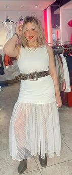 CALINA EGGSHELL PATCHWORK MESH DRESS