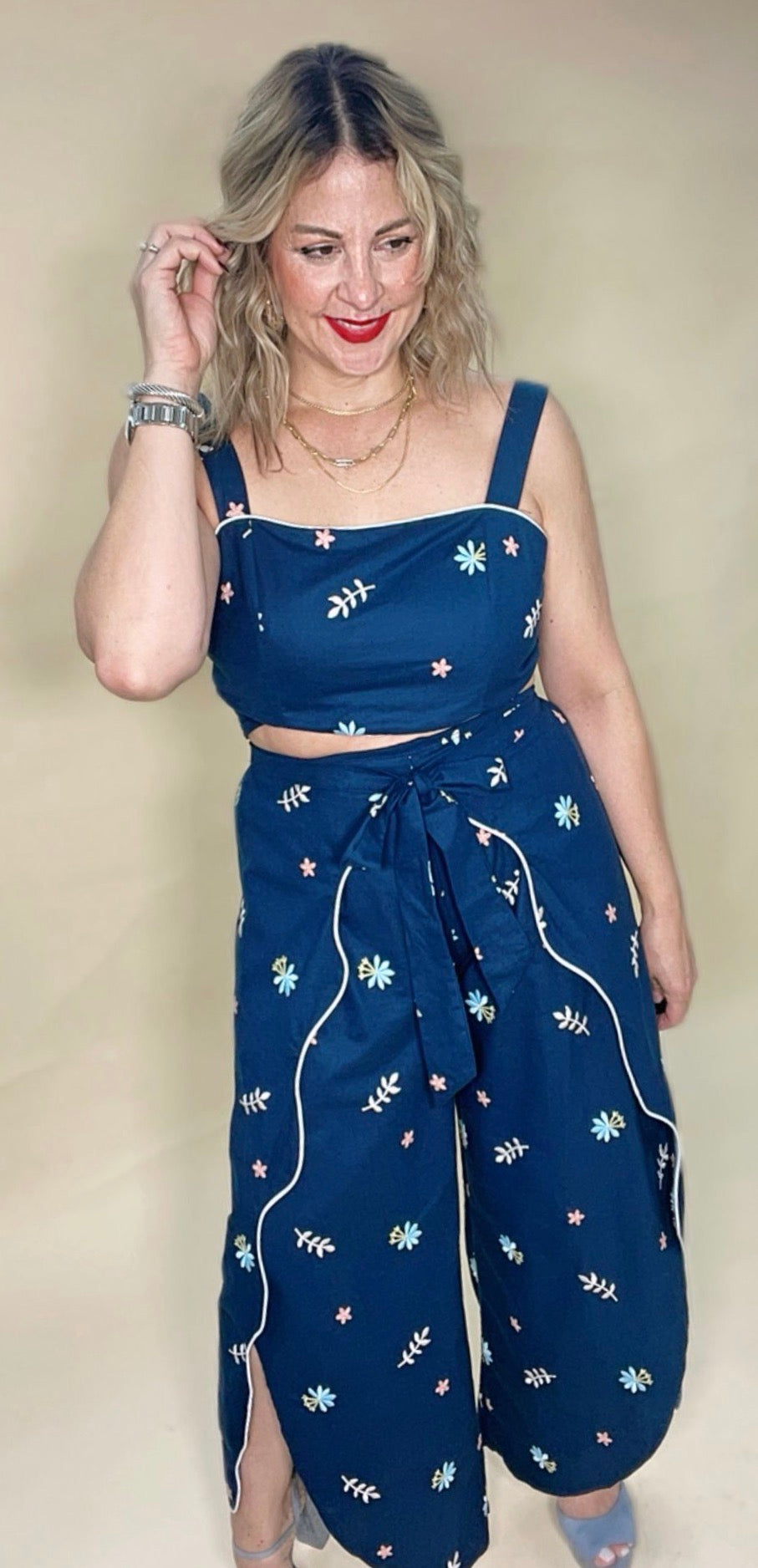 NAVY FLORAL TOP & PANT SET