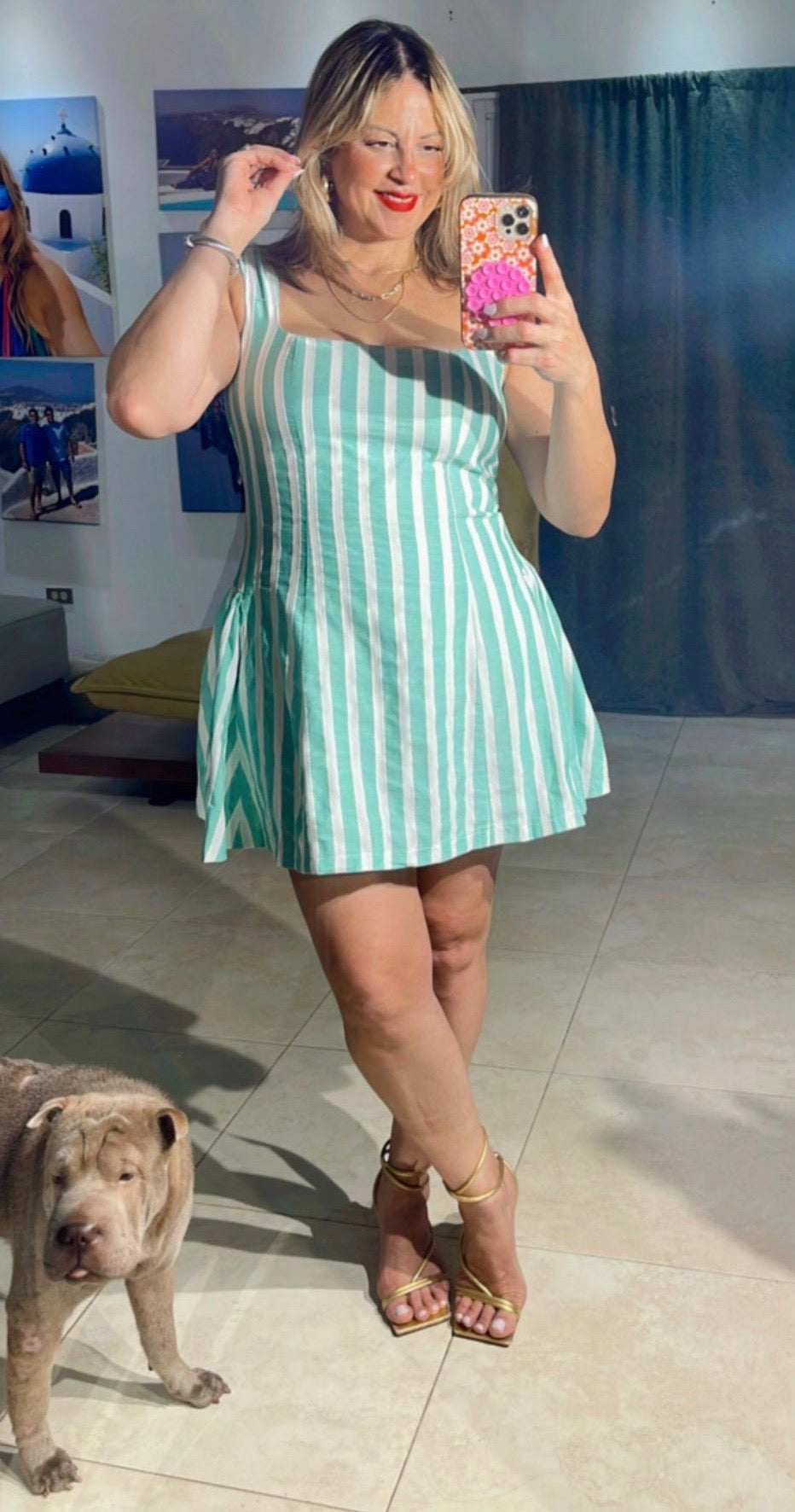 Mint Green Striped Flare Mini Dress