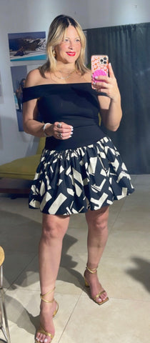 Black & Ivory Off Shoulder Short Dress