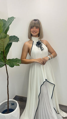 Emily White & Black Halter Maxi-Dress