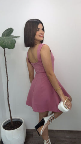 Rosalie Dusty Pink Flare Mini Dress