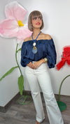 Navy Satin Top