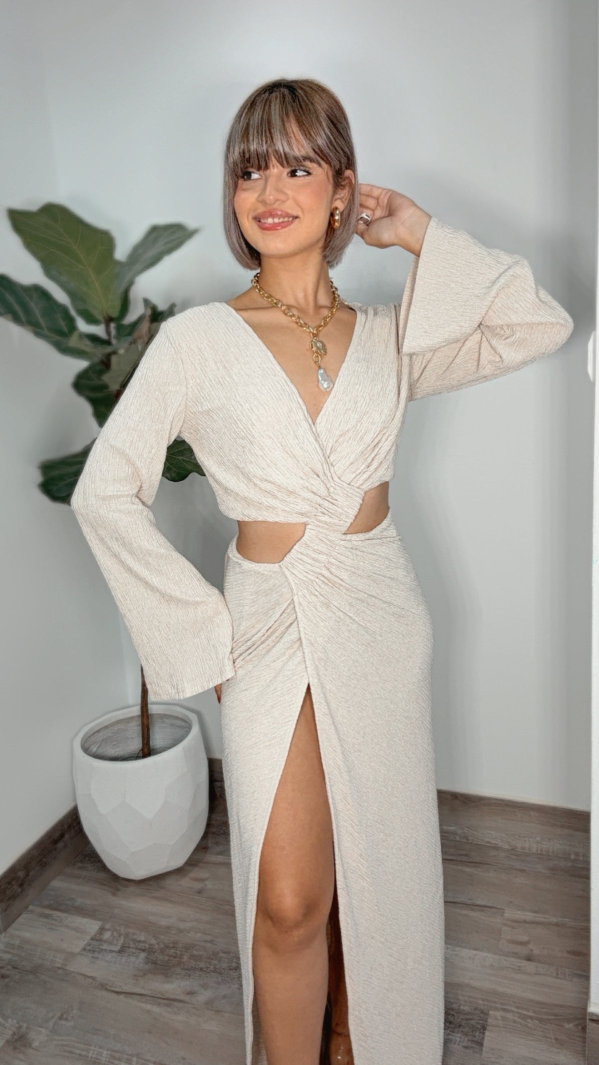 Solara Natural Cut-Out Maxi Dress