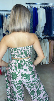 Pink & Green Tube Top & Pant Set