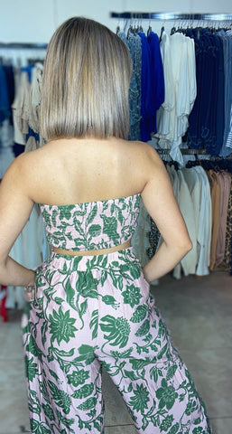 Pink & Green Tube Top & Pant Set