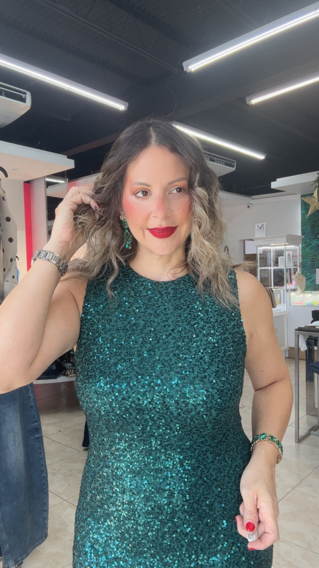 Emerald Cascade Sequin Gown