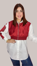 Burgundy & White Button Blouse