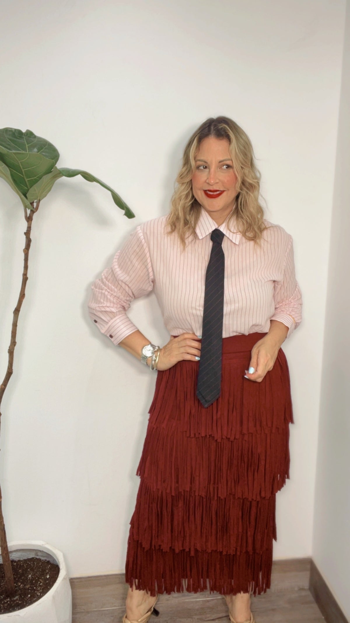 Wine Fringe Skirt