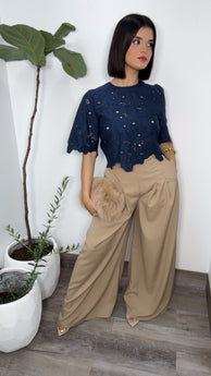 Cropped Broderie Anglaise Top (Navy)