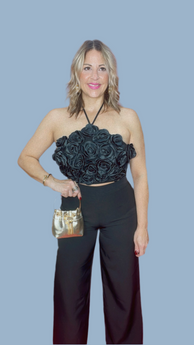 Flower Black Top & Pant Set