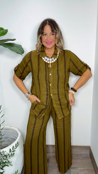 Olive Stripe Linen Set