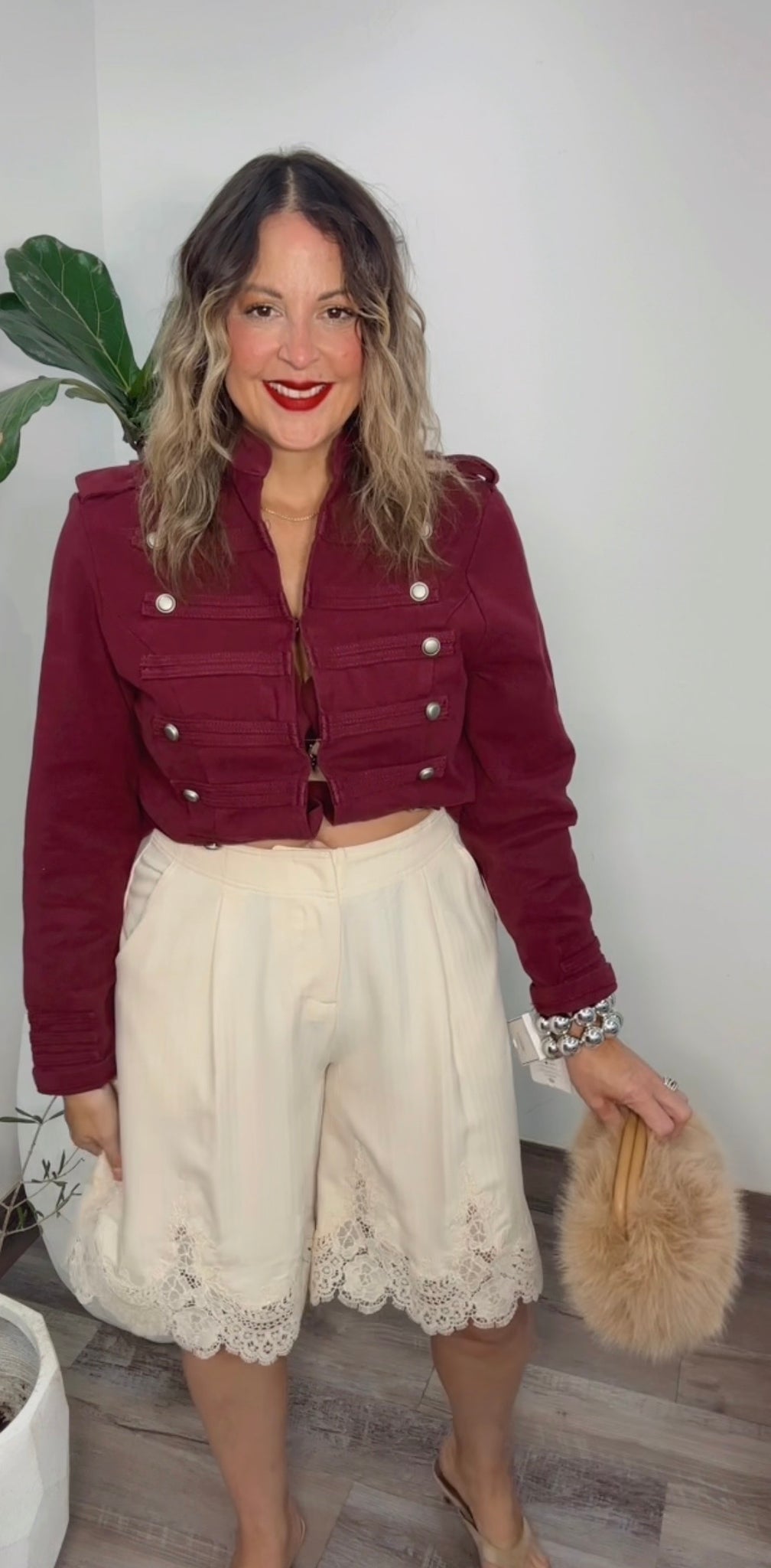 Ivory Lace Hem Bermuda Shorts