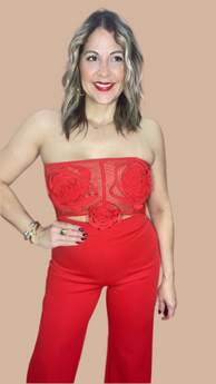 Flower Red Top & Pant Set