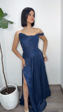 Plissé Navy Formal Dress