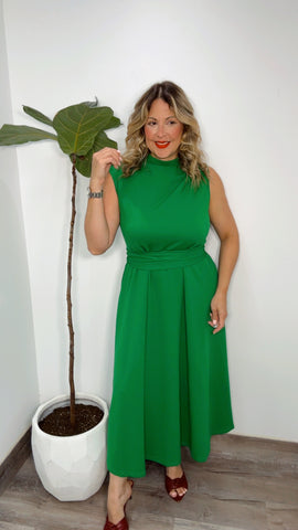 Classic Belted Dress (Emerald)