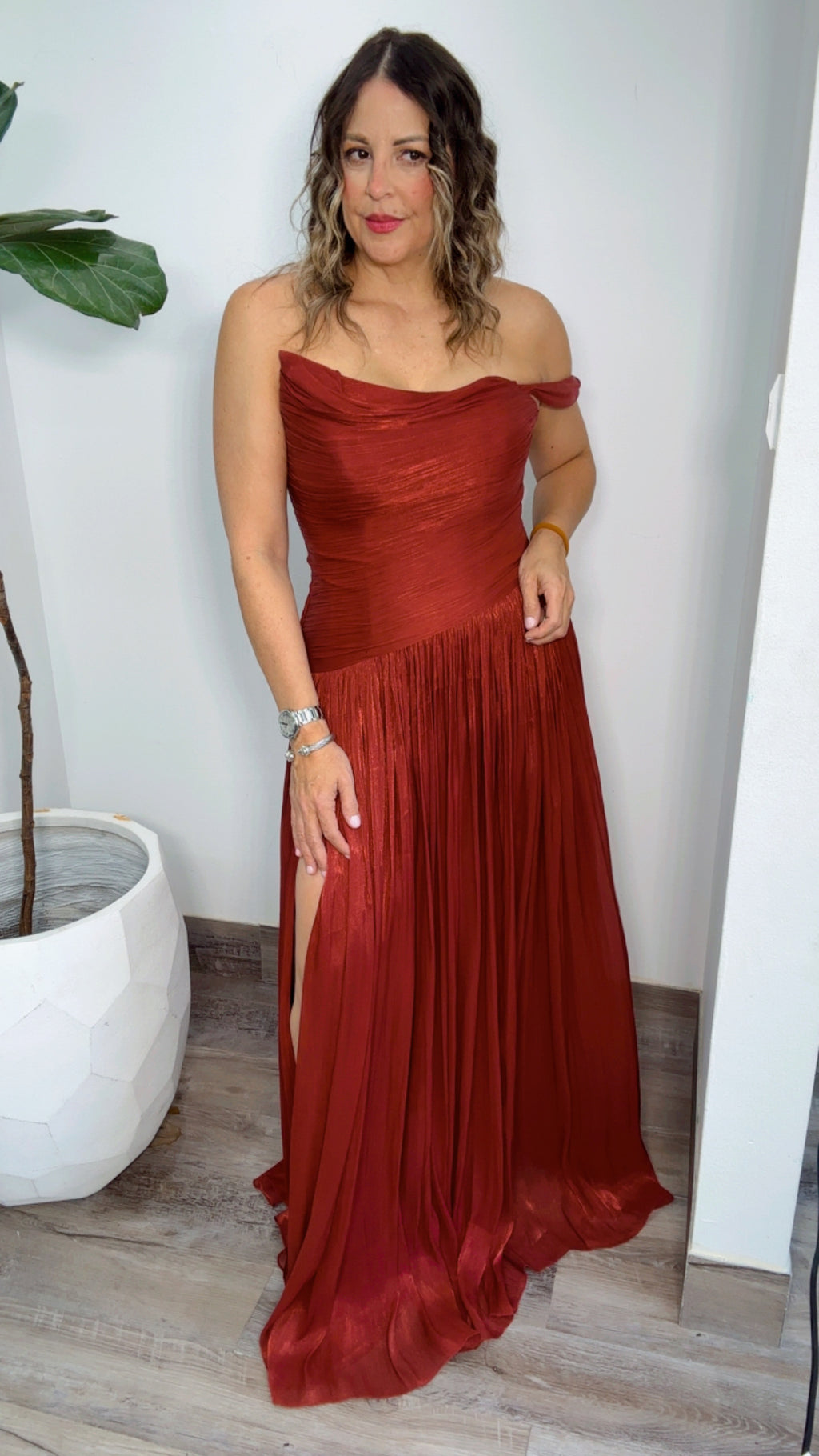 Burgundy Asymmetric Draping Sculpted Dress