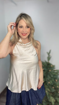 Champagne Halter Satin Top
