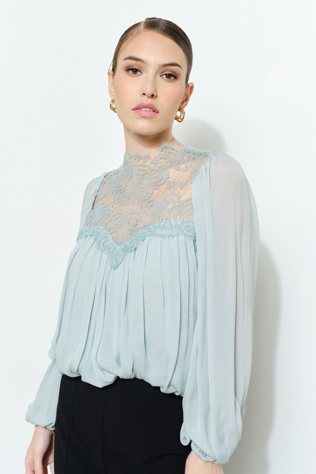 Classy Mock Neck Blouse (Seaform)