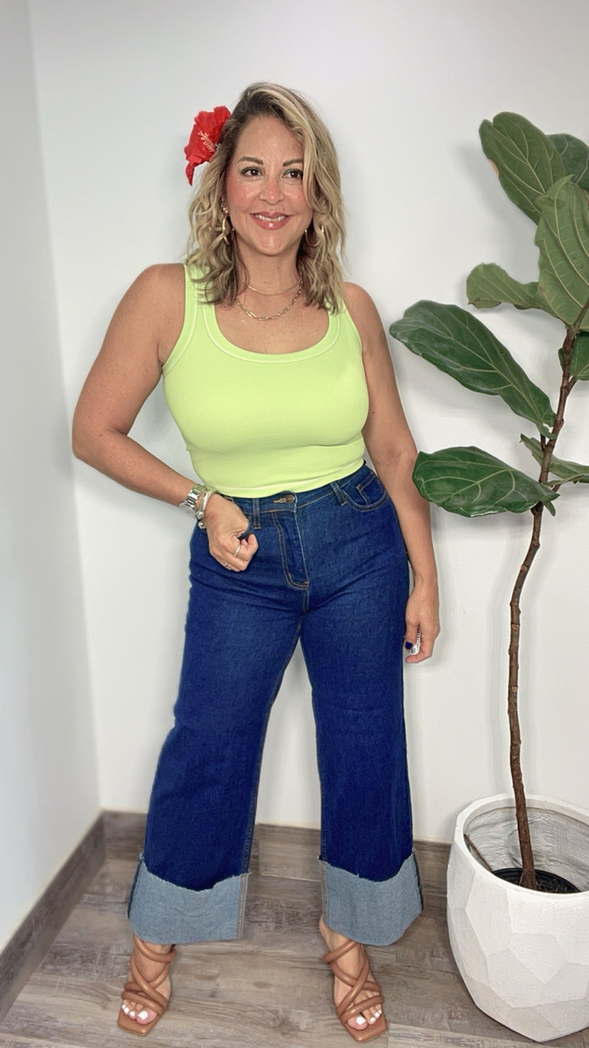 Indigo Cuff Up Wide  Leg Jean