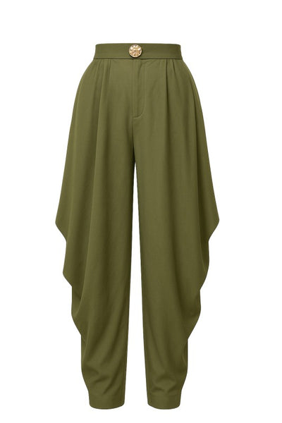 Olive Ruched Pants